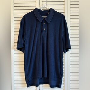 Orvis Men's Navy Blue Short Sleeve Polo Shirt Size Medium Terry Cloth Casual